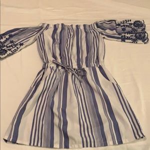 Blue and white striped dress
